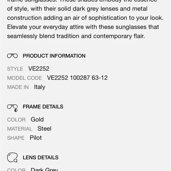 Versace Gold and Black Aviator Sunglasses